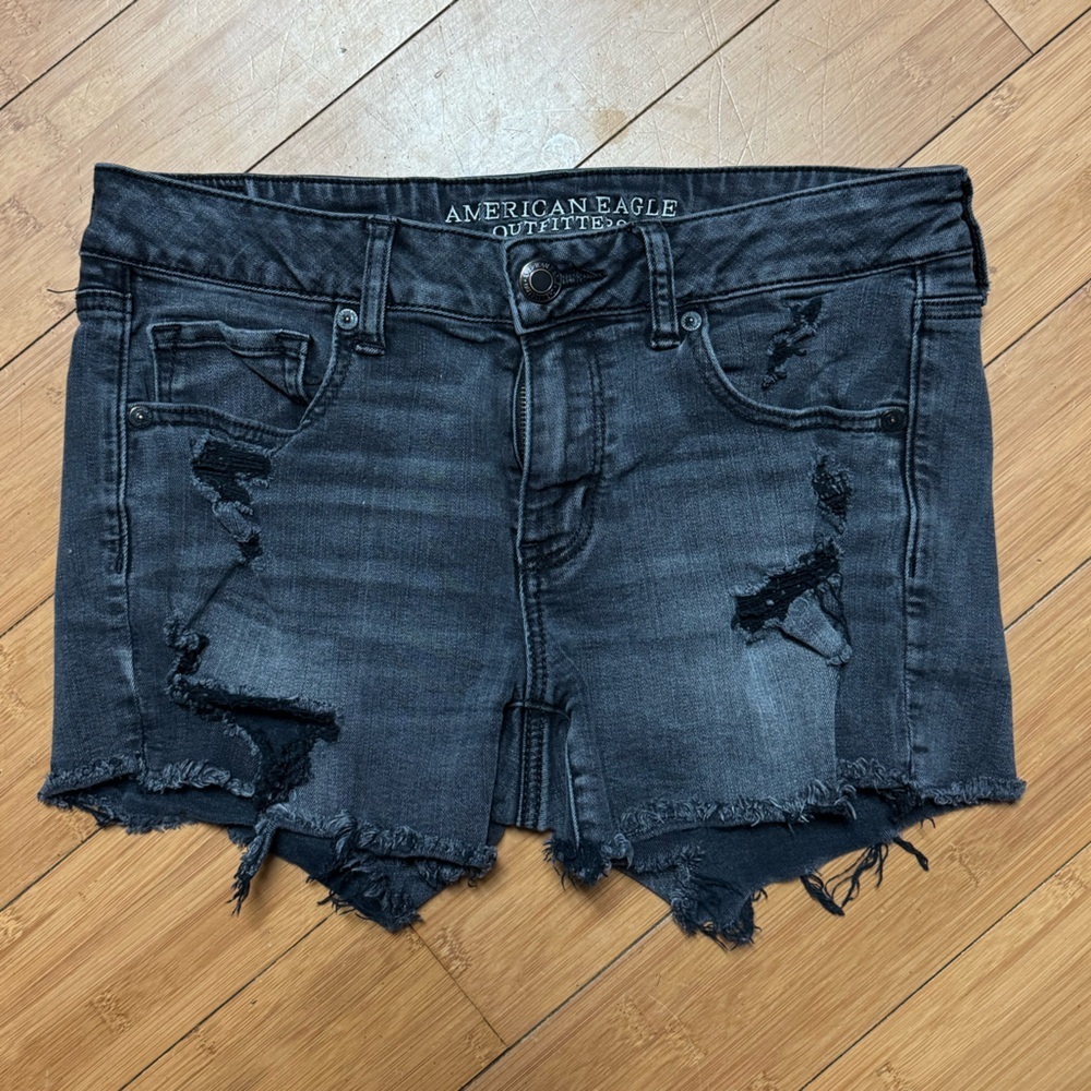 American Eagle Outfitters Women's Distressed Gray Jean Shorts